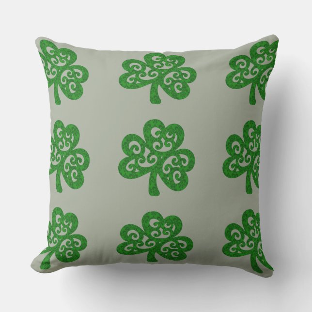 Ornate Celtic Shamrock Throw Pillow (Front)