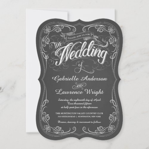 Ornate Chalkboard Bistro Art Wedding Invitations