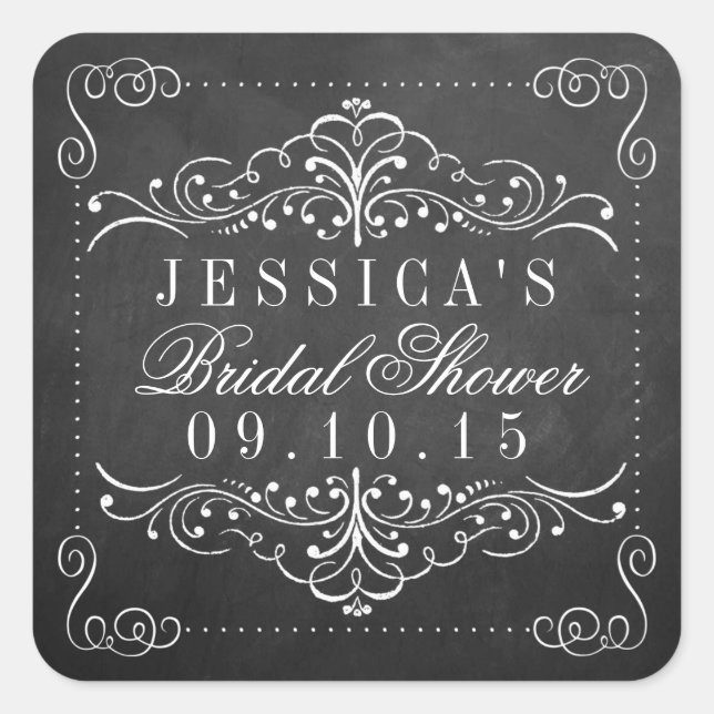 Ornate Chalkboard Bridal Shower Stickers (Front)