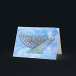 Ornate Chanukah Menorah Customizable Greeting Card<br><div class="desc">I drew a highly ornamented Chanukah menorah using pen and ink and then set it against a digitally enhanced watercolor blue background. This menorah features an elegant flow of a woman's robe - a representation of the Shekhina,  perhaps.</div>