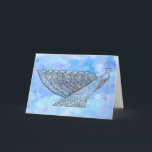 Ornate Chanukah Menorah Customizable Greeting Card<br><div class="desc">I drew a highly ornamented Chanukah menorah using pen and ink and then set it against a digitally enhanced watercolor blue background. This menorah features an elegant flow of a woman's robe - a representation of the Shekhina,  perhaps.</div>
