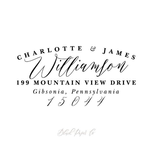 Ornate Charlotte and James Return Address Stamp (Front)