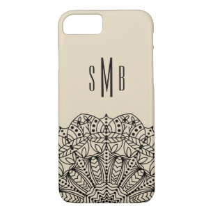 Ornate Chic Black Lacey Mandala & Initials iPhone 8/7 Case
