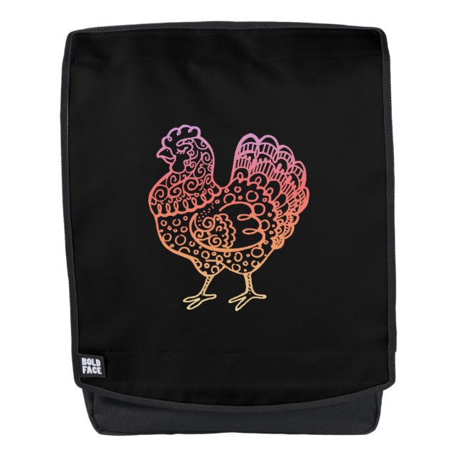 Ornate Chicken Line Art Backpack (Front)