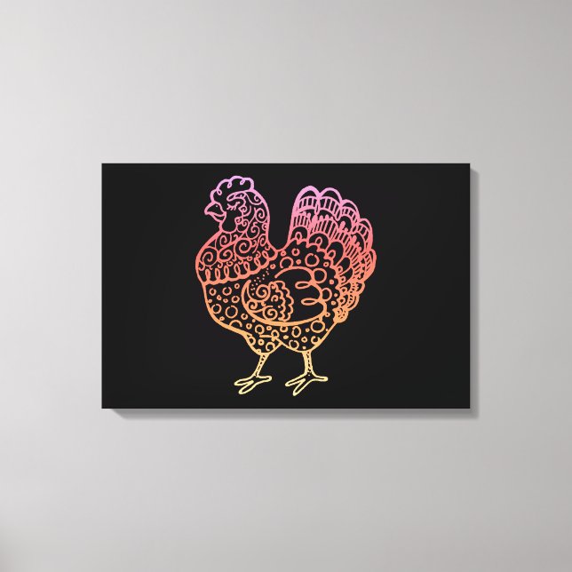 Ornate Chicken Lineart Canvas Print (Front)