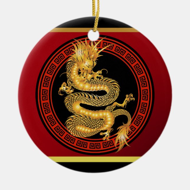 Ornate Chinese Year of the Dragon Ceramic Ornament (Front)