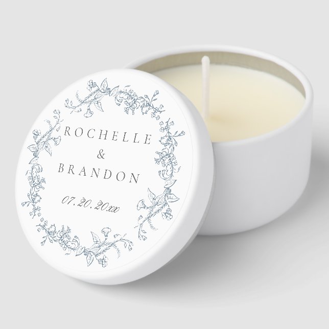 Ornate Chinoiserie French Blue Wedding Mini Candle Favors (Corner)