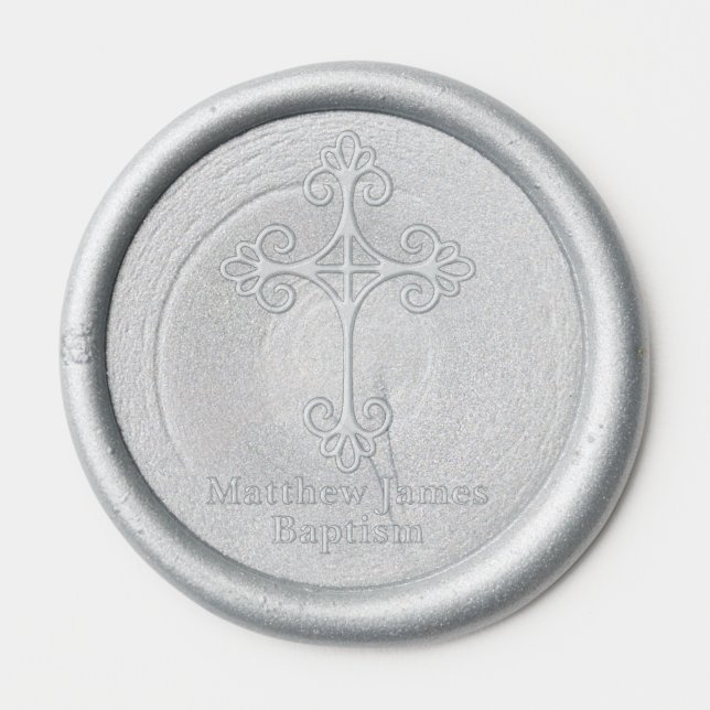 Ornate Christian Cross Baptism Wax Seal Sticker (Front)