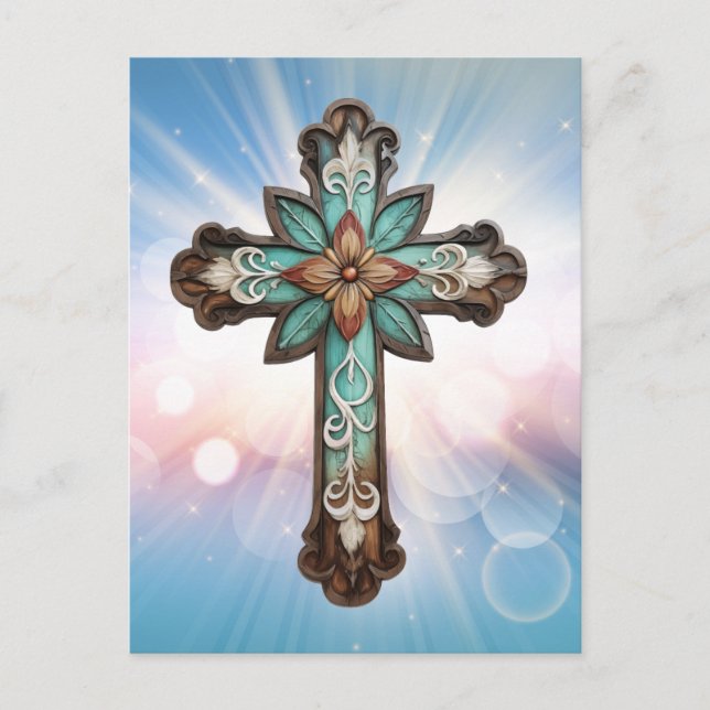 Ornate Christian Cross Holiday Postcard (Front)