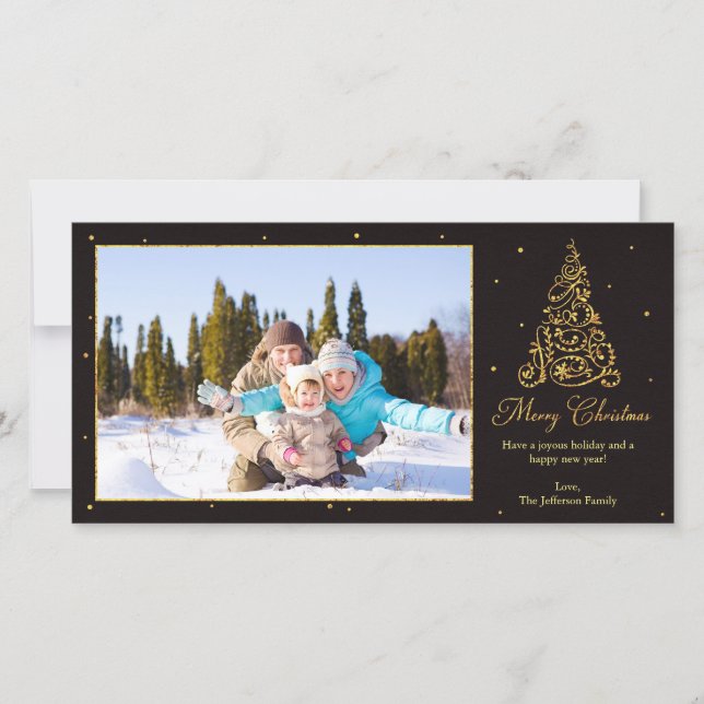Ornate Christmas Tree Glitter Holiday Card (Front)