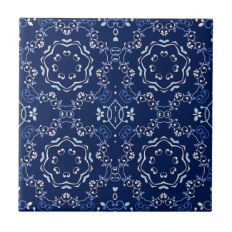 Ornate Classic Blue & White Mediterranean Azulejo Ceramic Tile