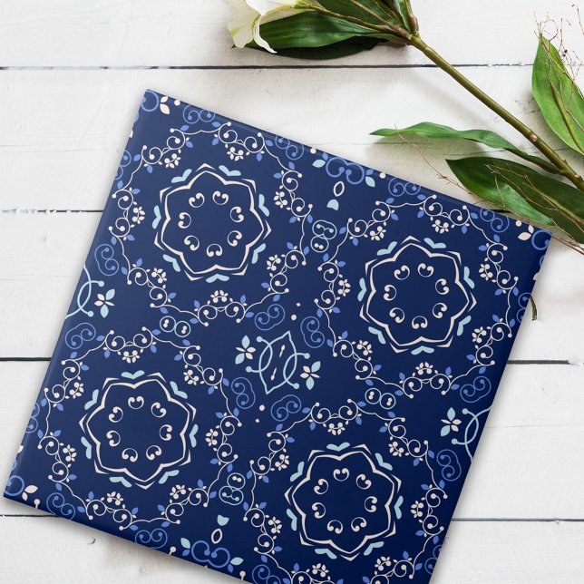 Ornate Classic Blue & White Mediterranean Azulejo Ceramic Tile (Creator Uploaded)