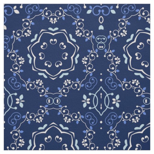 Ornate Classic Blue & White Mediterranean Azulejo Fabric