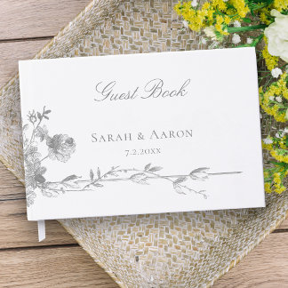 Ornate Classic French Rose Border Wedding Guest Book