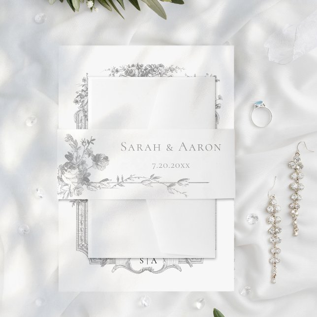 Ornate Classic French Rose Border Wedding Invitation Belly Band (Creator Uploaded)