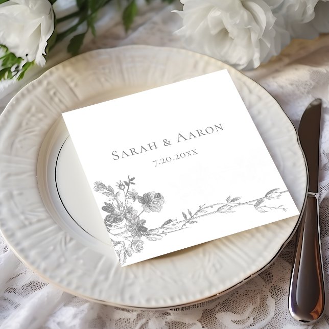 Ornate Classic French Rose Border Wedding Napkins (Creator Uploaded)