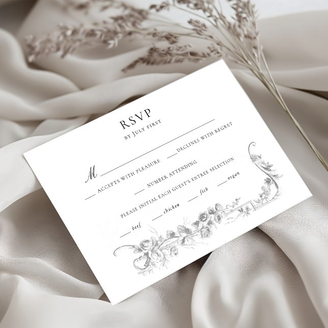 Ornate Classic French Rose Border Wedding RSVP Card (Creator Uploaded)