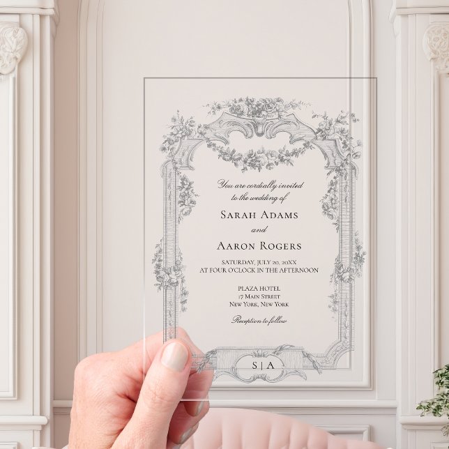 Ornate Classic French Rose Garland Wedding Acrylic Invitations (Creator Uploaded)