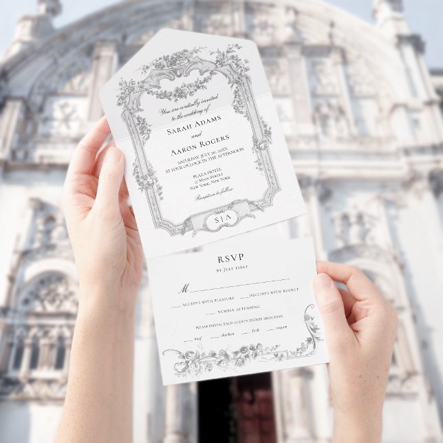 Ornate Classic French Rose Garland Wedding All In One Invitation (Creator Uploaded)