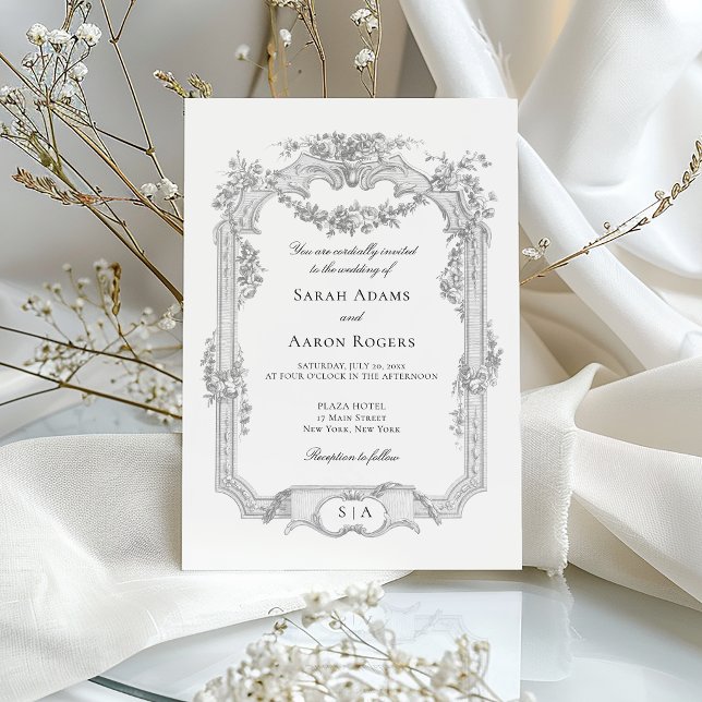 Ornate Classic French Rose Garland Wedding Invitation (Creator Uploaded)