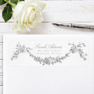 Ornate Classic French Rose Garland Wedding Label