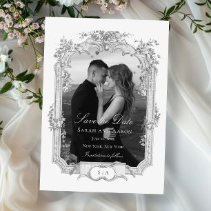 Ornate Classic French Rose Garland Wedding Photo Save The Date