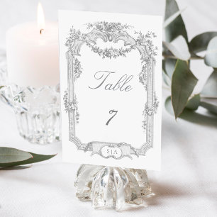 Ornate Classic French Rose Garland Wedding Table Number