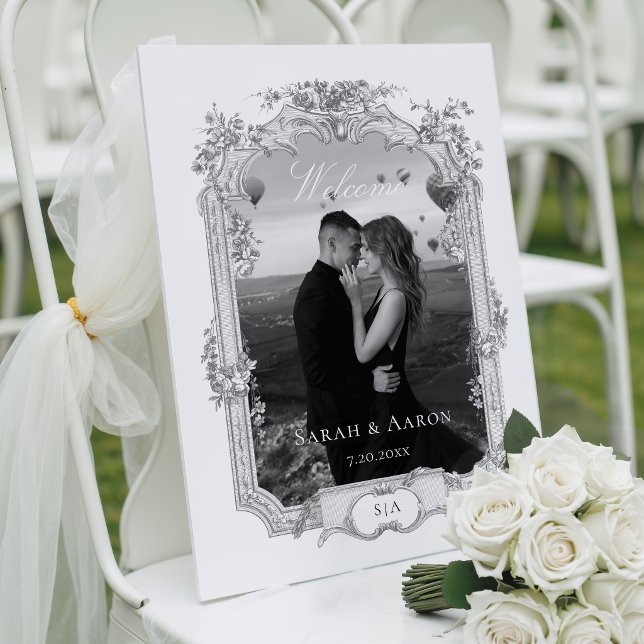Ornate Classic French Rose Photo Wedding Welcome Acrylic Sign (Creator Uploaded)