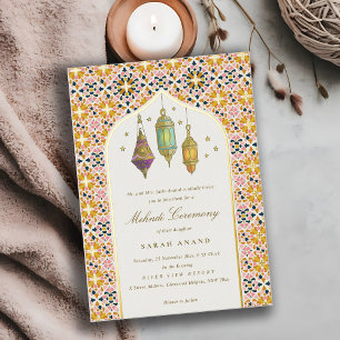 Ornate Classy Floral Tealights Mehndi Ceremony  Foil Invitation