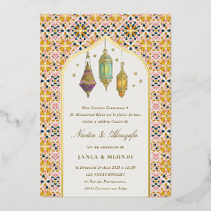 Ornate Classy Floral Tealights Mehndi Ceremony  Foil Invitation