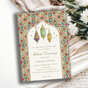 Ornate Classy Floral Tealights Mehndi Ceremony  Invitation