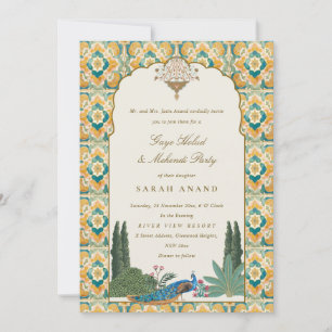 Ornate Classy Yellow Green Indian Mehndi Ceremony  Invitation