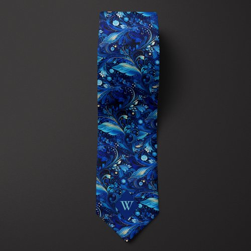 Ornate Cobalt Blue Botanical Neck Tie