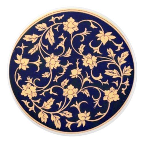 Ornate Cobalt Blue  Gold Ceramic Drawer Pull