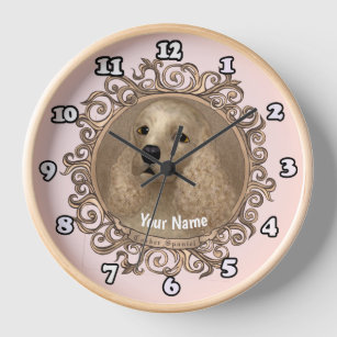 Ornate Cocker Spaniel custom name clock