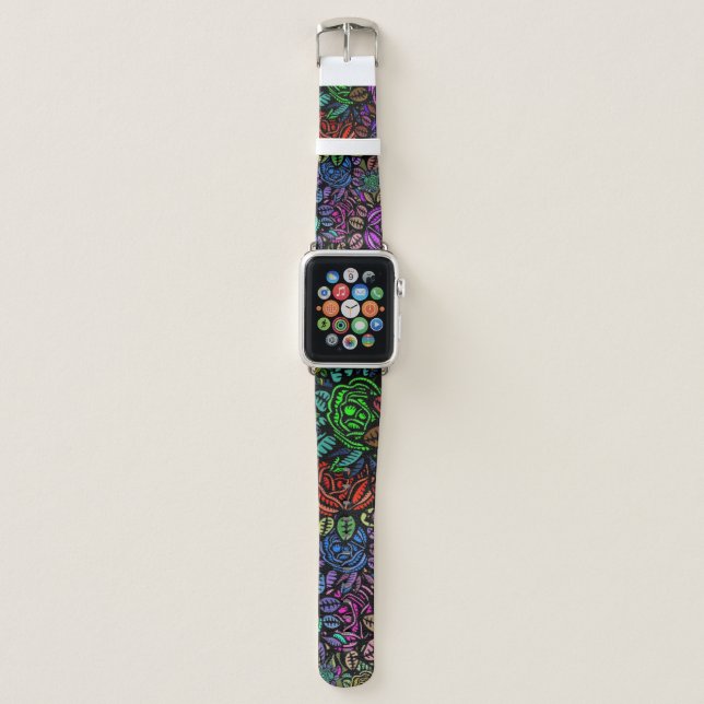 Ornate Colorful Floral Pattern Apple Watch Band (Front)