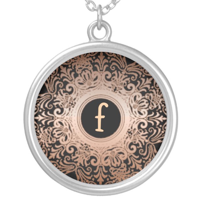 Ornate Copper & Black Custom Initial Necklace (Front)