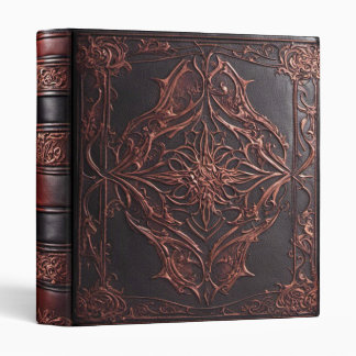 Ornate Copper Leaf Tooled Black Leather 3 Ring Binder