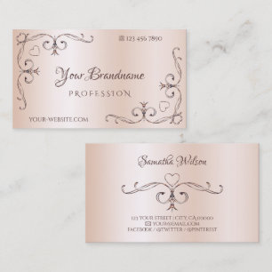 Ornate Corner Shimmery Rose Pastel Pink Colored Business Card