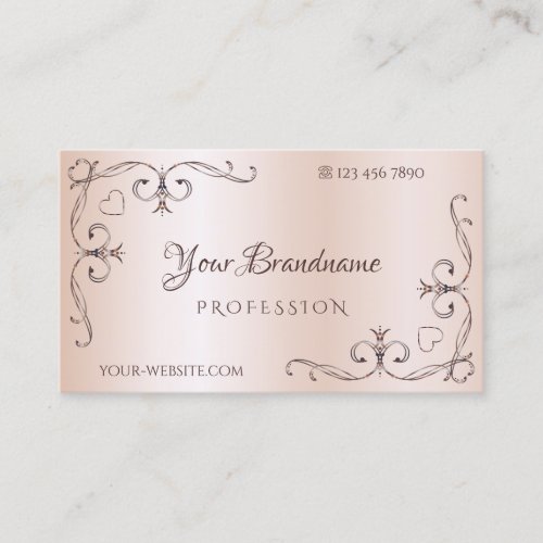 Ornate Corner Shimmery Rose Pastel Pink Colored Business Card