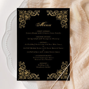 Ornate Corners Black Gold Wedding Menu