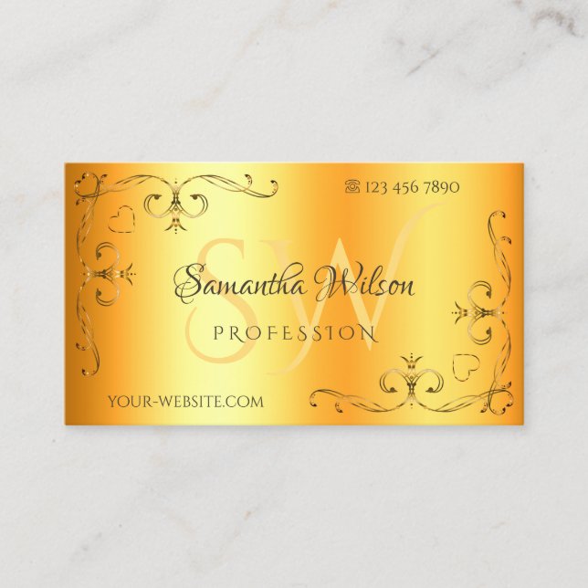 Ornate Corners Initials Luminous Orange Shimmery  Business Card (Front)