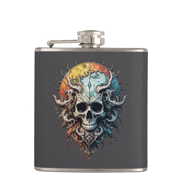 Ornate Cosmic Skull Gothic Baroque Mandala  Flask (Front)