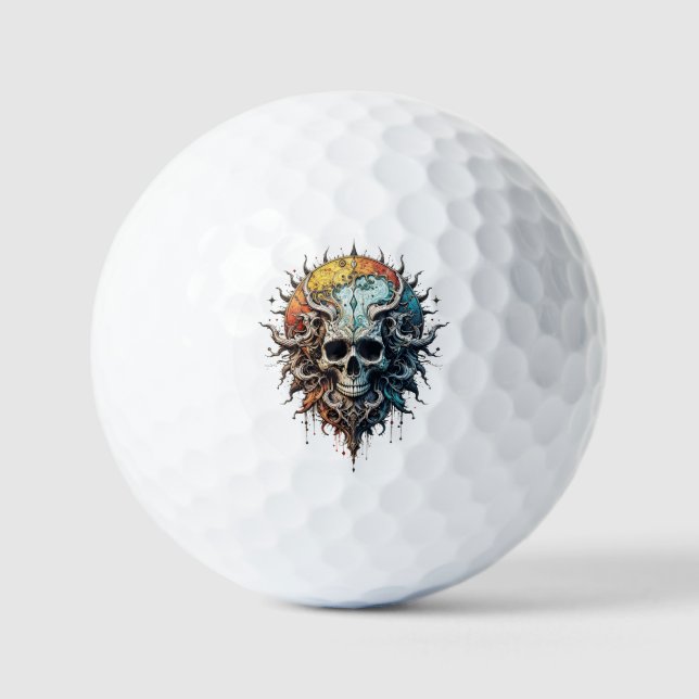 Ornate Cosmic Skull Gothic Baroque Mandala  Golf Balls (Front)
