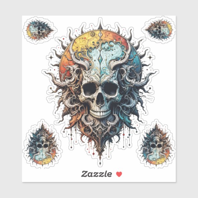 Ornate Cosmic Skull Gothic Baroque Mandala  Sticker (Sheet)