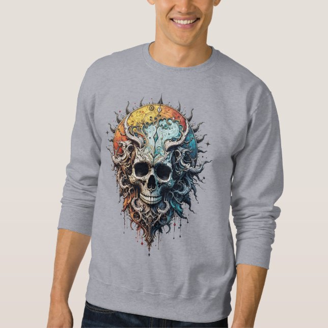 Ornate Cosmic Skull Gothic Baroque Mandala  Sweatshirt (Front)