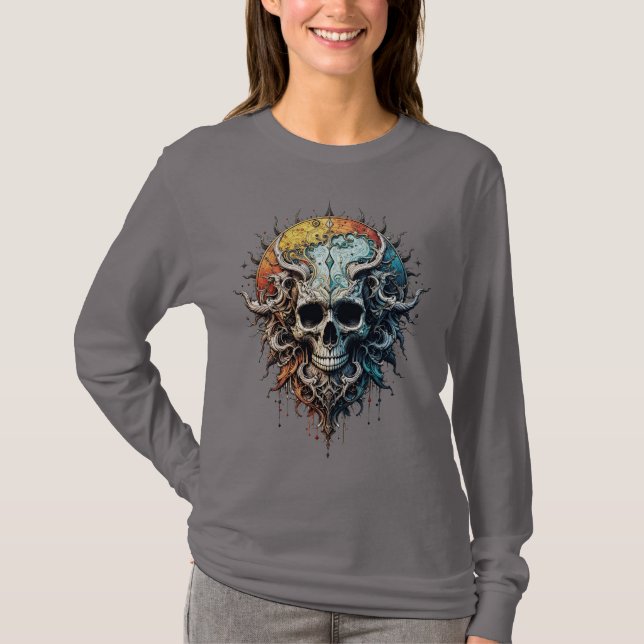 Ornate Cosmic Skull Gothic Baroque Mandala  T-Shirt (Front)