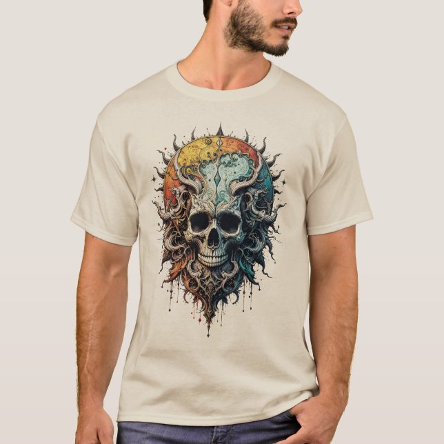 Ornate Cosmic Skull Gothic Baroque Mandala  T-Shirt (Front)