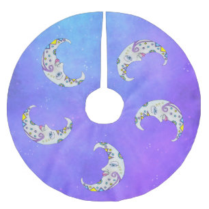 Ornate Crescent Moons Colorful Decorations Purple Brushed Polyester Tree Skirt