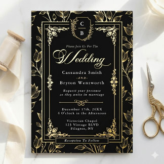 Ornate Crest Luxury Formal Wedding Foil Invitation